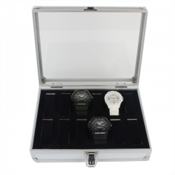 Uhrenbox Uhrenkasten aus Alu für 12 Uhren Uhrenkoffer mit Glasdeckel