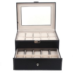 Uhrenbox Uhrenkoffer Doppelte Schicht für 20 Uhren/Armbanduhr Schwarz