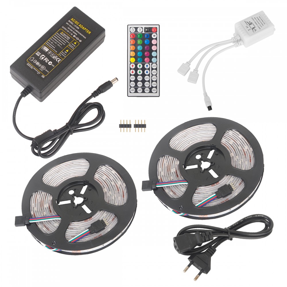 LED-Musikband, LED-Streifen 10M (5M x 2) 5050 RGB IP65 Mehrfarbenlicht  Selbstklebender LED-Streifen mit