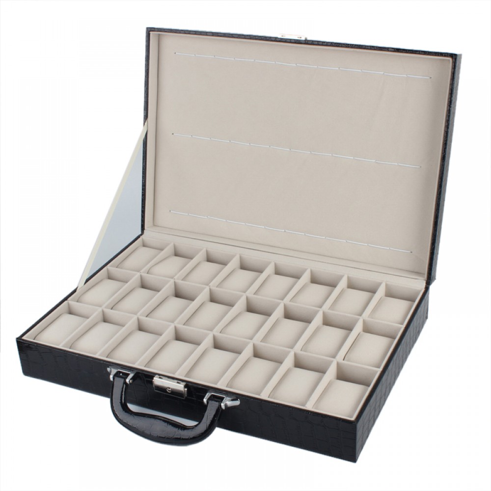 Uhrenbox für 6 Uhren Schwarz Weiß Kasten Truhe Koffer Schatulle Aufbewahrung 