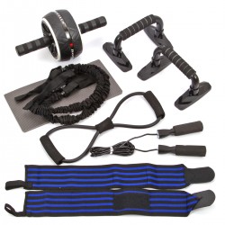 Bauchmuskeltrainer ab Wheel Set mit Fitnessband Springseil Hochschieben Griffe,Bauchmuskeltraining Für Männer und Frauen