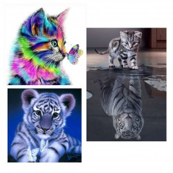 3 Stück DIY 5D Diamond Painting Set Katze und Tiger Diamond Painting Bilder mit Zubehör für Haus Wand und Eingang Dekorationen