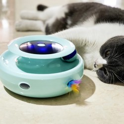 Katzenspielzeug für Katzen/Kätzchen  360° Rotierendem elektrisches Katzenspielzeug  Hinterhalt mit Kugelbahnen 2 in 1 Katzenspielzeug mit Federn