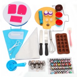 Zubehör zum Dekorieren von Kuchen 288 PCS Kuchen-Dekorations-Kits mit drehbarem Plattenspieler-Ständer Zuckerguss-Zuckerspitzen Zuckerguss-Glätter Entsorgungsbeutel