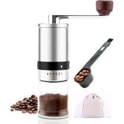 Kaffeemühle Manuell Hand mit Keramikmahlwerk manuelle Kaffee- und Espressomühle mit 6 Mahlstufen Hand Kaffeemühle aus Edelstahl und Glasbehälter
