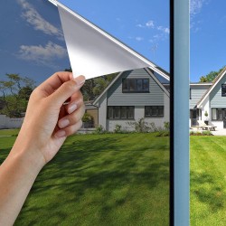Spiegelfolie Sonnenschutzfolie Fentsterfolie Wärmeisolierung Sichtschutzfolie Reflektierende UV-Schutz Innen oder Außen Fenster Silber 40 x 400 cm